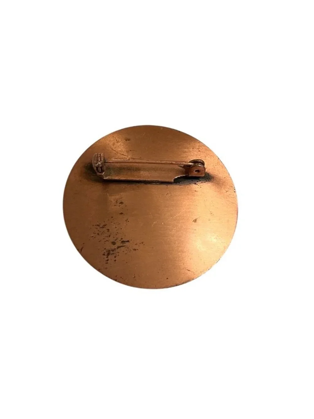 Vintage Copper Covered Bridge Brooch Pin Round 1.75